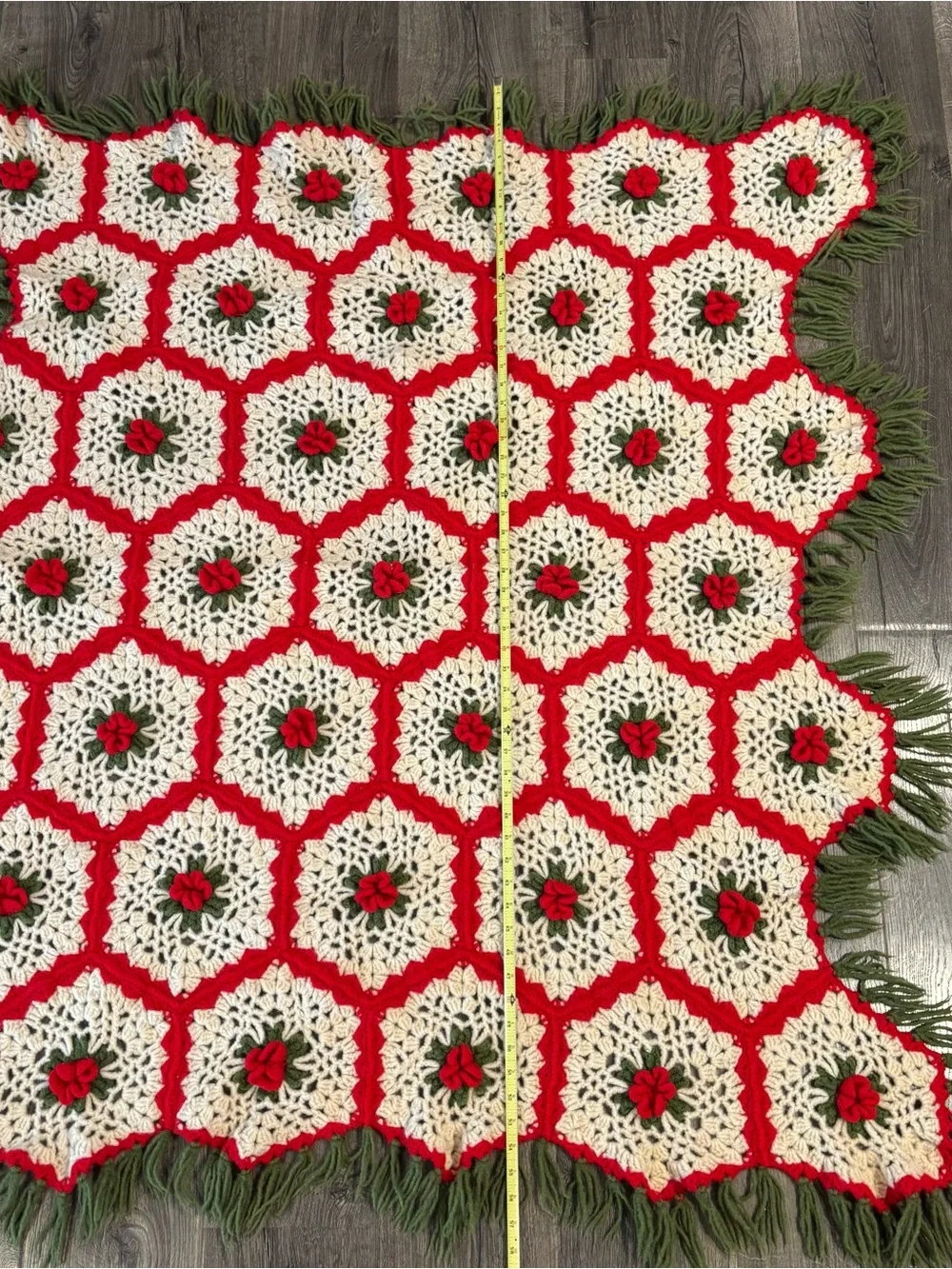 Granny Square Handmade Red, White & Green Holiday Mistletoe? Crochet Throw
